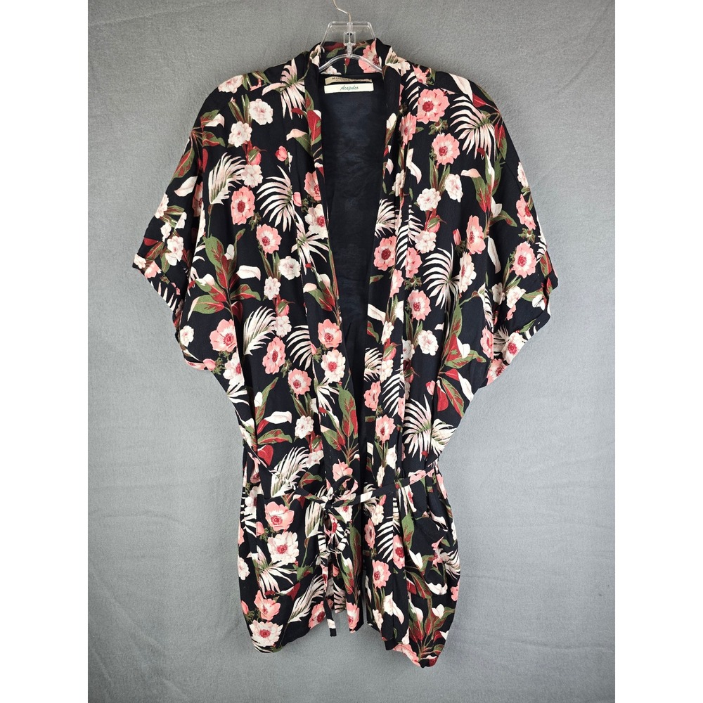 Maison Scotch Kimono Wrap Top Womens M Blue Acapulco Floral Tropical Boho Crepe